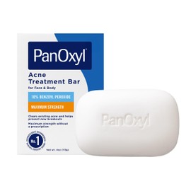 PanOxyl Acne Treatment Bar with 10% Benzoyl Peroxide, Maximum Strength Bar Soap for Face, Chest and Back, Benzoyl Peroxide Soap Body Wash, Vegan, For Acne Prone Skin, 4 oz