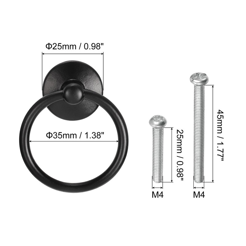 QUARKZMAN Pack of 2 Round Ring Handles Drawers Knobs Black