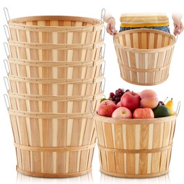 Marsui 6 Pcs Jumbo 14 x 9.5 in Bushel Baskets Large Round Wooden Baskets with Handles Apple Basket,handcrafted Produce Baskets for Farmers Market Fall Harvest Fruit Personal or Commercial Use