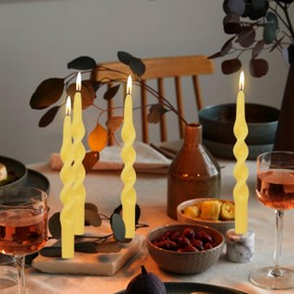 Beeswax Spiral Taper Candles Smokeless Twisted Candle Sticks 4 Pack Yellow Taper Candle Sticks 10 inch Tall Taper Candlesticks for Home Decor Dinner Wedding Emergency