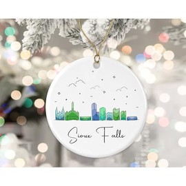 Sioux Falls City Ornament - Sioux Falls City Scape Ornament - Sioux Falls Christmas Ornament - Landmarks Xmas Ornament Gift - Colorful City Skyline Graphic Printed on Both Sides