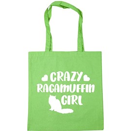 Hippowarehouse Crazy ragamuffin girl cat Tote Shopping Gym Beach Bag 42cm x38cm, 10 litres