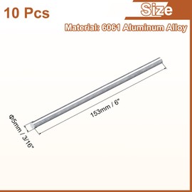 uxcell 10Pcs 3/16"(5mm) Dia Round Aluminum Rod, 6"(153mm) Long 6061 Aluminum Round Rod Solid Lathe Bar Stock for Industry Construction DIY Crafts