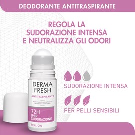 Dermafresh Ipersudorazione Efficace 72H, Deodorante Antitraspirante Roll-On 50 ml, No Alcol, Antimacchia, Delicato sulla Pelle, Contro Sudorazione e Cattivi Odori, Dermatologicamente Testato