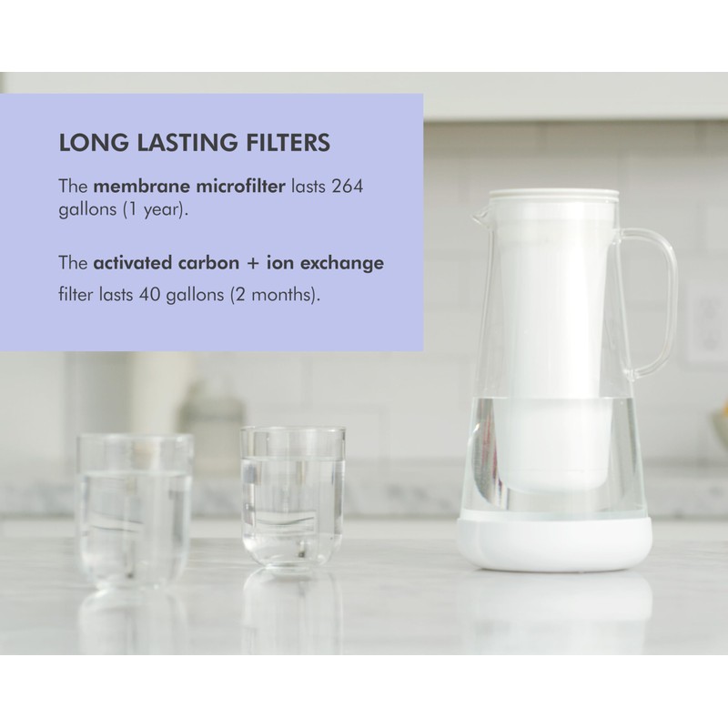 LifeStraw Home Water Pitcher, 7-Cup, White, Glass with Silicone Base,