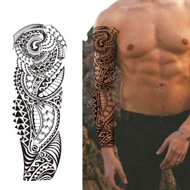 Yesallwas Large Tattoo Stickers, Features, Set of 8, Japanese Pattern, Tattoo Stickers, Realistic Large, Waterproof, Long Lasting, Japanese Carved, Tattoo Seal, Body Seal, Full Arm Tattoo 6.7 x 18.9