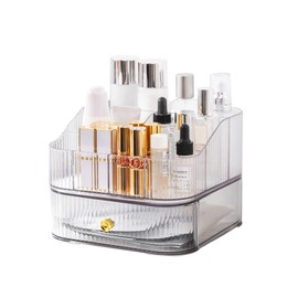 DASITON Makeup Organizer for Vanity,Large Capacity Skincare Organizers with Makeup Brush Holder,Stackable Cosmetic Organizer for Countertop,Cosmetic Display Cases for Lipstick,Perfume,Jewelry(Clear-2)