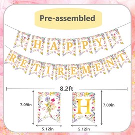 Wildflower Retirement Party Decorations for Women,Gold Happy Retirement Banner with Floral Hanging Swirls,Just Retired Party Decor Supplies