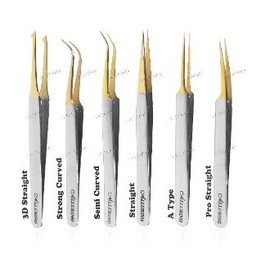 Alluring Chrome with Gold Tip Tweezers for Eyelash Extension - Strong Curve