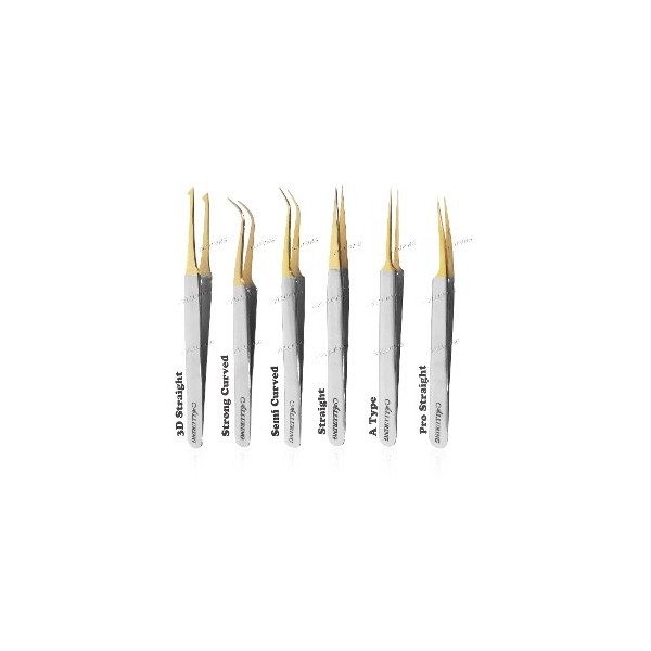 Alluring Chrome with Gold Tip Tweezers for Eyelash Extension - Strong Curve