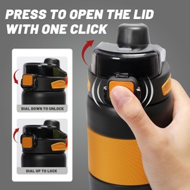 pluseight Insulated Water Bottle 800ml (27oz) with Straw and Lid Stainless Steel Sports Water Bottles, Leak Proof, Flip Lid, Carry Handle for Gym, Travel, Sports (Black)