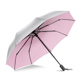 ZOMAKE Parasol, UPF 50+ UV Protection Umbrella, Automatic Open and Close Umbrella, Silver Coating Umbrella, Small, Foldable, Compact for Men and Women and Family, silver pink