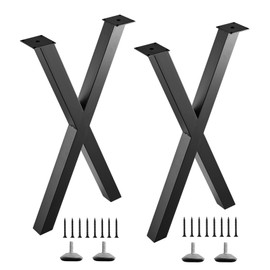 ALLCOS 28 Inch X-Shape Table Legs - Metal Coffee Table Legs, Steel Desk Legs for DIY Furniture Dining Table, Set of 2, Black