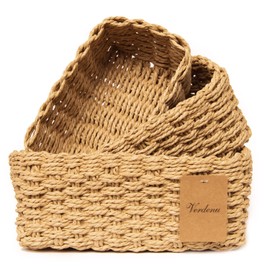 Verdenu Set of 3 Storage Baskets, Basket Storage Made of Recyclable Paper Rope, Braided Basket for Drawers, Tabletops, Dressers, Kitchens, Living Rooms