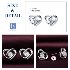 Yumilok Jewellery Set Women's Necklace Earrings Chain Set 925 Sterling Silver Heart Zirconia Gift for Mum Wife Girlfriend, Sterling Silver, Cubic Zirconia