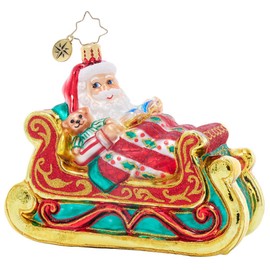 Christopher Radko Hand-Crafted European Glass Christmas Tree Decorative Ornament, Santa Sleigh-time Snooze