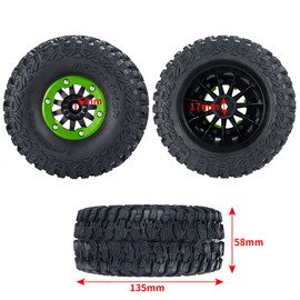 RCLIONS 1/7th RC Car 2.8inch Beadlock Wheel Rims and Tires Set Upgrades for 1:7 UDR Unlimited Desert Racer (Green)