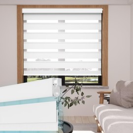 MYshasde Custom Size Zebra Blinds No Drill No Tools Cordless Dual Layer Day & Night Blackout Light Filtering Shades for Home, Thermal Insulated, Easy Install, White