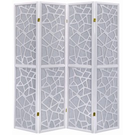 Legacy Decor 4 Panel Room Divider Privacy Screen with Mosaic Cuts White Color 70" Tall x 70" Wide