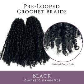 Rembo Yanky twists Premium Hand Made Yanky Twist Crochet Hair | 10 inches Black | Curly mini Spring Passion Twist | Short, Pre-Looped Crochet lightweight Braids | 5 Packs - Black