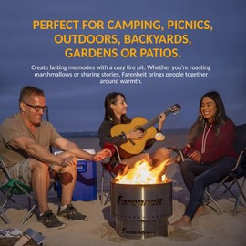 Farenheit 13.5 Inch Portable Stainless Steel Fire Pit - Portable Smokeless Bonfire Fire Pit for Outdoor Patio, Camping, and Backyard - Firepit for Picnics, Camping & Outside