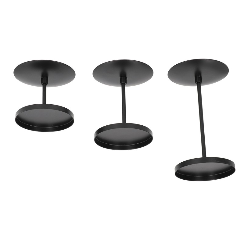 3pcs Pillar Candle Holder Black Double Sided Black Piano Paint