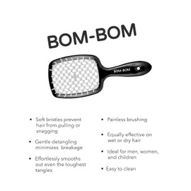 Wet And Dry Vented Detangling Hair Brush For All Hair Types, Light Weight Hairbrush, Scalp Massage Brush, BOM BOM 2 Units Kit (Black white)