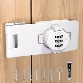 Bifold Door Lock - White Sliding Closet Locks for Double Doors Cabinet Lock Anti-Pry 3-Digit Password Combination Twist Knob Hasp Latch Locks for Barn Door Cupboard Pantry 1pcs