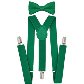 trilece Green Suspenders and Bowtie Set for Boys, Kids, Girls,Toddlers,Adjustable Elastic 1 inch Wide Y Shape, Heavy Duty Strong Clips (6 Years to 5 Feet, Green)