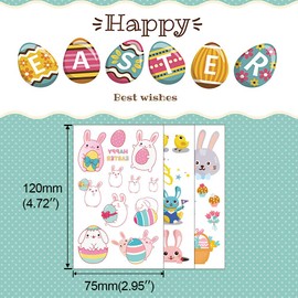 Fanoshon Easter Temporary Tattoos for Kids Boys Girls Easter Egg and Bunny Body Decoration Stickers, 12 Sheets Children Colorful Basket Stuffers Egg Hunts Gift Birthday Party Favors School Rewards