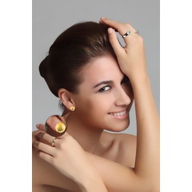 9ct Gold Matt Ball Stud Earrings for Women,Stud Earrings with Black Crystal for Girls(4 Pairs).