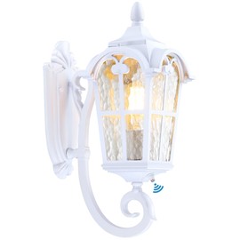 LONEDRUID Dusk to Dawn Sensor Outdoor Porch Light White Exterior Wall Lantern Modern Outside Sconce Lighting Fixtures Waterproof Wall Mount Lamp for House Garage Patio Entryway