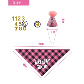 Dog Birthday Party Supplies,Birthday Girl Dog Bandana,Dog Birthday Scarf Hat with Numbers Fits Dogs with Neck Circumference Less Than 20" (Pink)