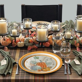 Horaldaily 24Pcs Fall Paper Plates, Thanksgiving Autumn Harvest Orange Pumpkin Leaves for Party Birthday Holiday Dinner Event Disposable Tableware Supplies Decor, 7lnch