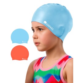 2 Pack Swim Cap Kids - Swimming Cap for Long&Short Hair - Silicone Swim Caps for Girls&Boys, Swim Cap for Kids 3-15, Keep Hair Dry