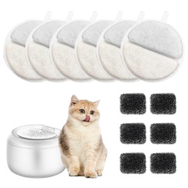 6 + 6 Pieces Drinking Fountain Cat Replacement Filter, Filter Cat Fountain for 84 FL oz/2.5 L Drinking Fountain for Cats and Dogs, with Carbon Filter and Foam Filter