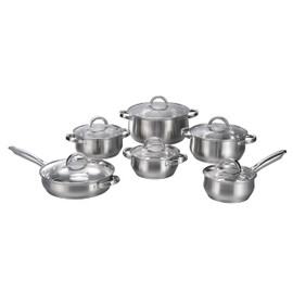 12-Piece Induction Ready Stainless Steel Cookware Sets with Glass Lid, Silver on Cookware Sets Stainless Steel