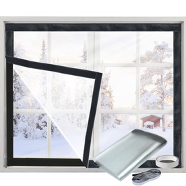 Window Insulation Kit for Winter Heavy Duty Plastic Window Cover Sealer Reusable Clear Thick Insulation Wrap Transparent Film with Strong Adhesive Tape and Hook and Loop Tape for Winterizing 48''x63''