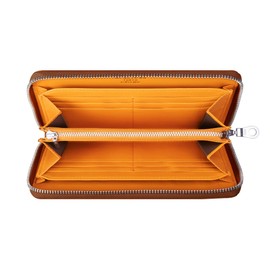 HANATORA PFASA Genuine Leather Long Wallet, Shrink Leather, Zipper, Chuck, Zipper, Thin, Slim Card Case, Women's, Men's, Wallet, Passbook Bill Holder, Simple Wallet, Camel