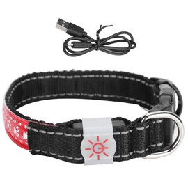 LED Pet Adjustable Collar USB Rechargeable Soft Dog Lighting Night Safety CollarRed Leather S