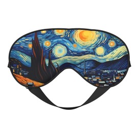 Sleep Eye Mask The Starry Night Village Sleep Mask for Women Men Comfortable Eye Mask with Adjustable Strap Soft Eye Cover Blindfold for Travel Yoga Nap Shift Work