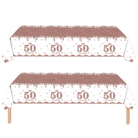 yayafunfun 2Pcs 50th Table Cloth Rose Gold, 50th Birthday Table Decoration,Happy Birthday Tablecloth for Her Women,137 * 274cm Plastic Tablecloths Table Cover for Her Birthday Dinnerware Supplies ﻿
