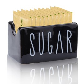 Ceramic Sugar Packet Holder for Coffee Bar, Small Sugar Packet Organizer, Sugar Packet Container for Storage, Sugar Packets Caddy for Table, Office, Hotel, Restaurant (Black)