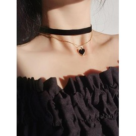 Elegant Heart Necklace for Girlfriend, Fashion Choker Necklace for Women, Vintage Hippie Jewelry for Party, Trendy Exquisite Y2k Women Accessories As Gift - Color: Black, Specification: one-size