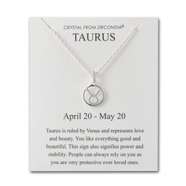 Philip Jones Taurus Star Sign Zodiac Necklace and Quote Card with Zircondia® Crystals