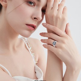 VONALA Evil Eye Ring 925 Sterling Silver Blue Evil Eye Band Ring with Cubic Zirconia Luck Amulet Ojo Turco Evil Eye Jewellry Gifts for Women Girls