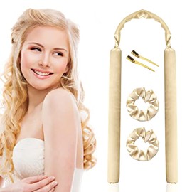 Rizador de Pelo Sin Calor, Tubos Rizadores con Clips y Coleteros, Rodillos de Pelo Para Rizos Durante la Noche, Para Mujeres (champán, freesize)