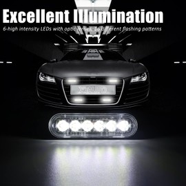 LED Emergency Warning Strobe Light XTAUTO 4pcs Universal 12V-24V 18W White 6 LED Construction Surface Mount Beacon Flash Caution Waterproof Strobe Light Bar for Cars Trucks Jeeps Off Road Vehicle