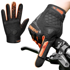 INBIKE Cycling Gloves Men Bike Gloves Women Full Finger MTB Bike Shock-Absorbing Anti-Slip Breathable Touch Screen Bicycle Gloves Orange M