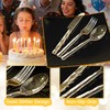 Lullaby 300Pc Heavy Duty Gold Plastic Silverware, Gold Glitter Utensil